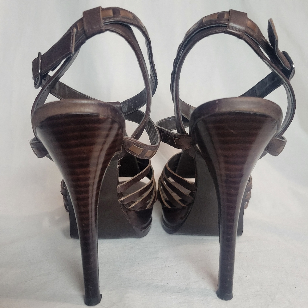 Guess Women's Strappy Ankle Strap Stiletto High Heel Platform Wooden Heel - Sz 8 - Picture 10 of 13
